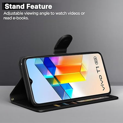 Vivo T1 5G / Vivo Y75 5G / iQOO Z6 5G Flip Cover | PU Leather Finish (Flip Black)