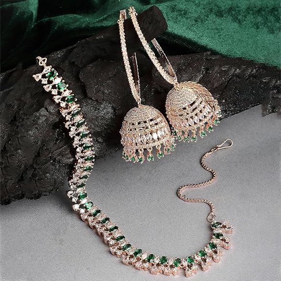 Necklace With Earring Jewellery Set For Woment and Girl (Rose Gold Pink) - Rajputtrade