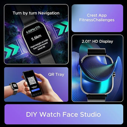 Boat Wave Sigma 3 w/Turn-by-Turn Navigation, 2.01" (5.1 cm) HD Display, Emergency SOS Smart Watch for Men & Women(Metal Black)