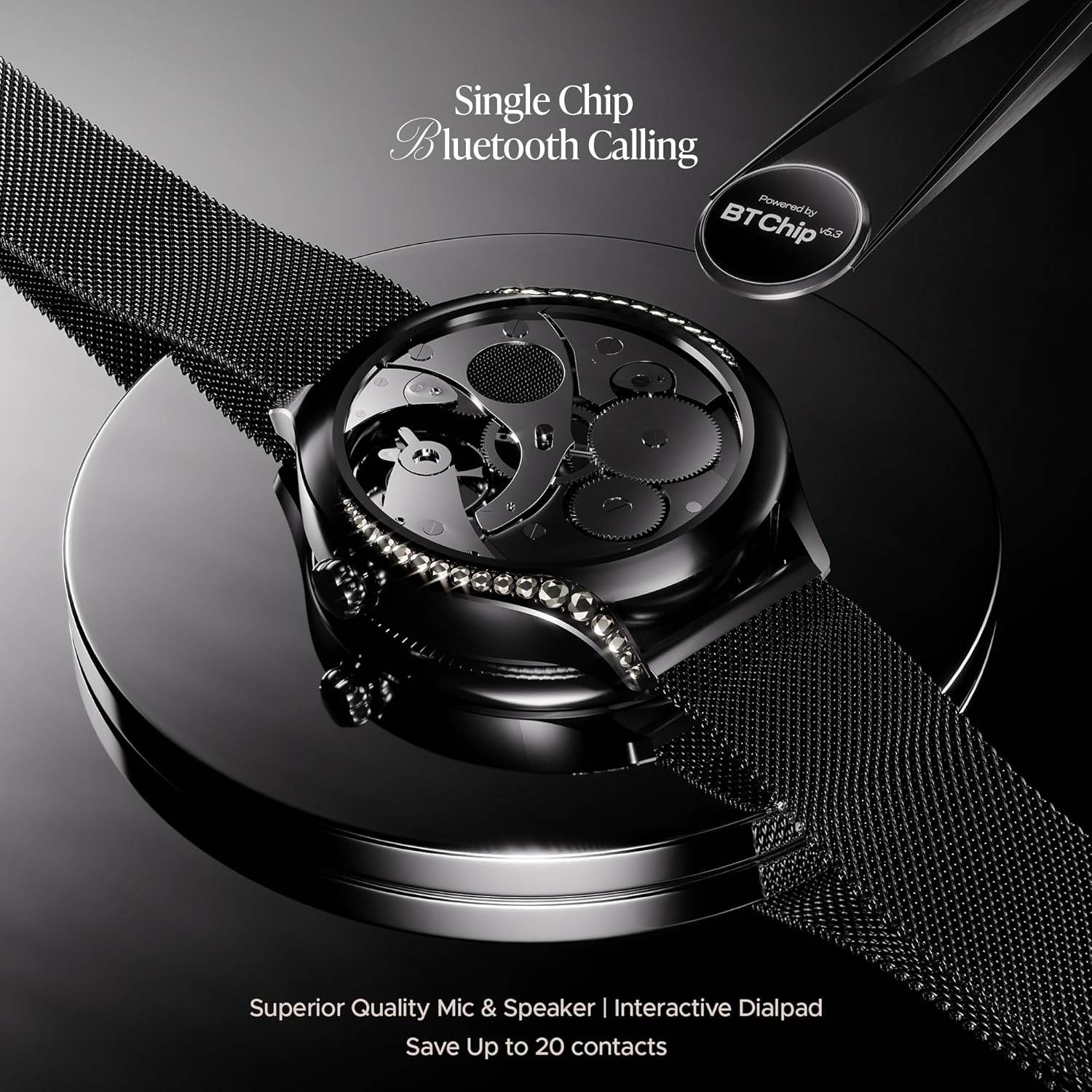 boAt Enigma Gem Women's Luxury Smart Watch w/ 1.19” (3.02cm) AMOLED Display, HR & SpO2 (Metallic Black) - Rajputtrade