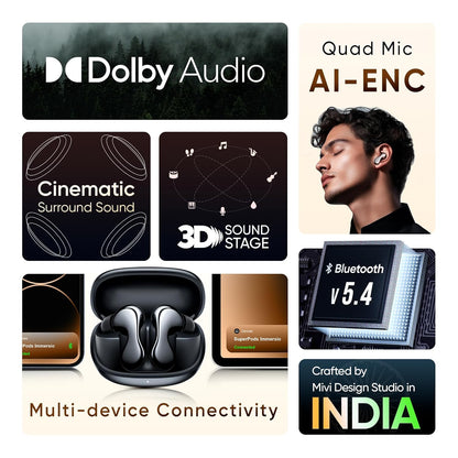 Mivi SuperPods Immersio [Flagship Launch], Dolby Audio,True Wireless Earbuds, 3D Soundstage, 60H Playtime, AI ENC, BT v5.4 Earbuds - Rajputtrade