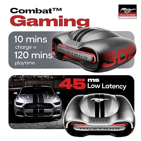 Boult X Mustang Newly Launched Torq TWS Earbuds with 60H Playtime, App Support, 4 Mics ENC, 45ms Low Latency (Silver)