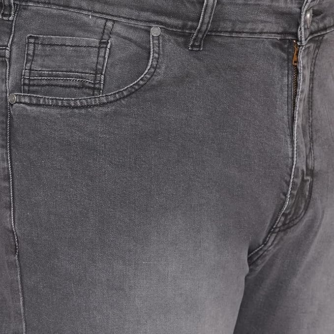 JOHN PRIDE Plus Size Men's Stretchable Mid-Rise Comfort Fit Clean Look Grey Cotton Jeans for Men - Rajputtrade