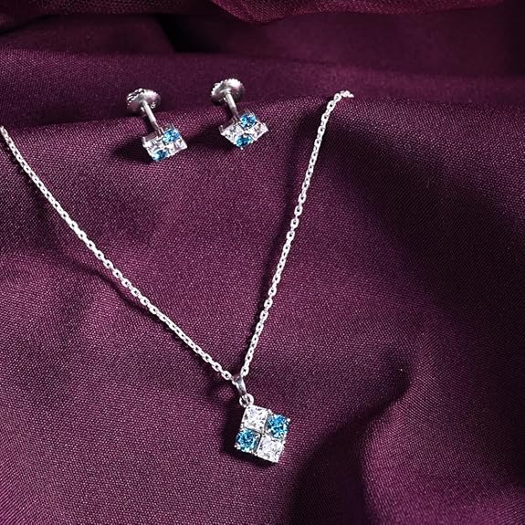 925 Sterling Silver Belen Pendant Earring Chain Jewellery Set | Rhodium Plated, Swiss Zirconia | Gift for Women & Girls - Rajputtrade