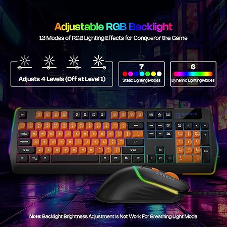 Archer Tech Lab Wired Gaming Keyboard and Mouse Combo| Full Size 104 Keys, 19 Anti-Ghosting| 6 Button Mouse Adjustable 7200 DPI, 13 RGB Modes, Braided Cable| for PC, Laptop, Windows, Mac, Linux(G200) - Rajputtrade