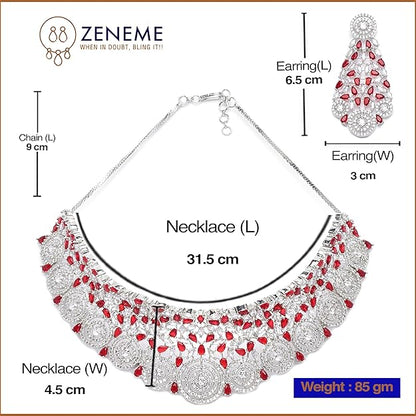 Rhodium-Plated Silver American Diamond Choker Necklace with Earrings Jewellery Set with Girls and Women - Rajputtrade