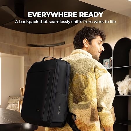 MOKOBARA The Autopilot Backpack Fits 15.6 Inch Laptop, 35L Capacity Premium Durable Nylon and Vegan Leather Black Unisex Multipurpose Laptop Backpack | Ideal for Office, Travel, School (Black) - Rajputtrade