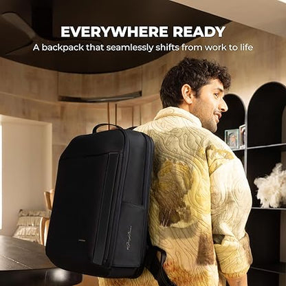 MOKOBARA The Autopilot Backpack Fits 15.6 Inch Laptop, 35L Capacity Premium Durable Nylon and Vegan Leather Black Unisex Multipurpose Laptop Backpack | Ideal for Office, Travel, School (Black) - Rajputtrade