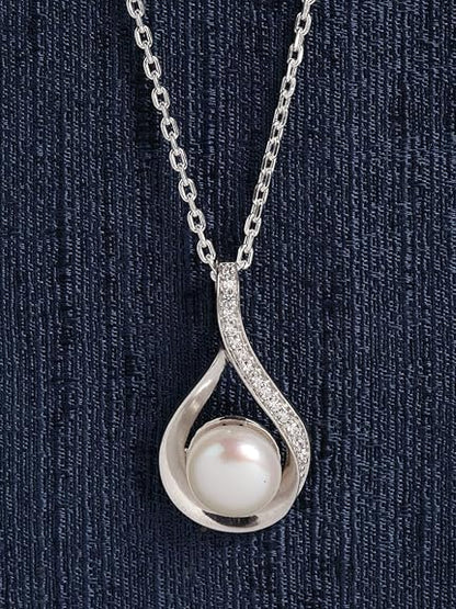 92.5 Sterling Silver Real Pearl Pendant with Chain |Gift for Women and Girls