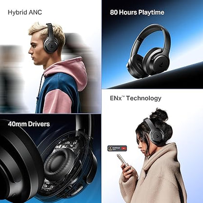 boAt Rockerz 512 ANC,(~40dB) Hybrid ANC, 80H Battery, 40mm Drivers, 40ms Low Latency, ENx Tech,Stream Ad Free Music via App Support, Bluetooth Headphones (3 color options)