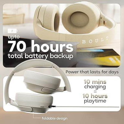 Boult Q Over Ear Bluetooth Headphones with 70H Playtime, 40mm Bass Drivers, Zen™ ENC Mic, Type-C Fast Charging (Beige) - Rajputtrade