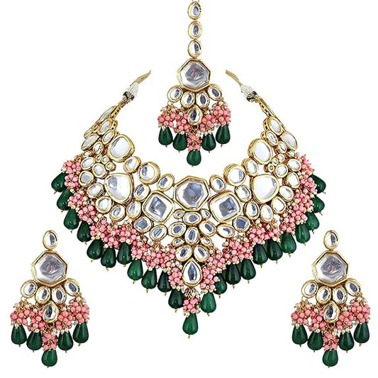 Jewellery 18K Gold Plated Multicolor with Monalisa Drop Bridal Set for Girls & Women - Rajputtrade