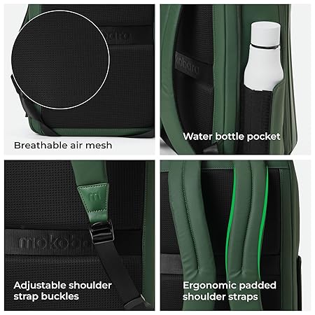 MOKOBARA The Autopilot Backpack Fits 15.6 Inch Laptop, 35L Capacity Premium Durable Nylon and Vegan Leather Green Unisex Multipurpose Laptop Backpack | Ideal for Office, Travel, School (Green Energy) - Rajputtrade