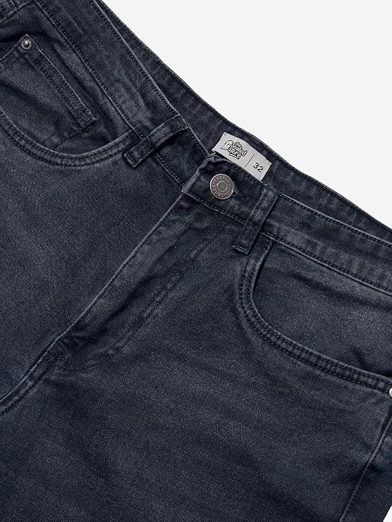 The Souled Store Denim: Dark Blue Men and Boys Buttoned Cotton Blend Straight Fit Jeans - Rajputtrade