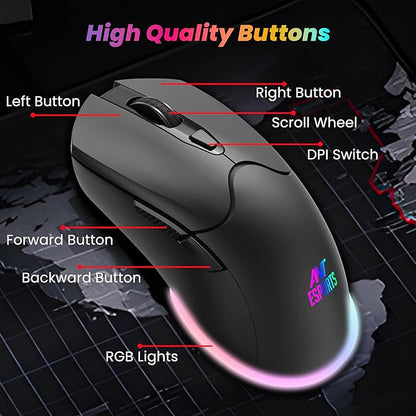 Ant Esports KM500 Pro Wireless Gaming Keyboard and Mouse Combo, LED Backlit Rechargeable 2000mAh Battery, Mechanical Feel Anti-ghosting Keyboard + 6D 3200DPI Mice for PC Gamer (Black) - Rajputtrade