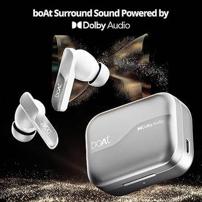 boAt Airdopes 800, Dolby Audio, Adaptive EQ by Mimi, 4Mics AI ENx, App Support, Fast Charge, IPX5, v5.3 Bluetooth TWS in Ear Earbuds Wireless Earphones with mic (Interstellar White) - Rajputtrade