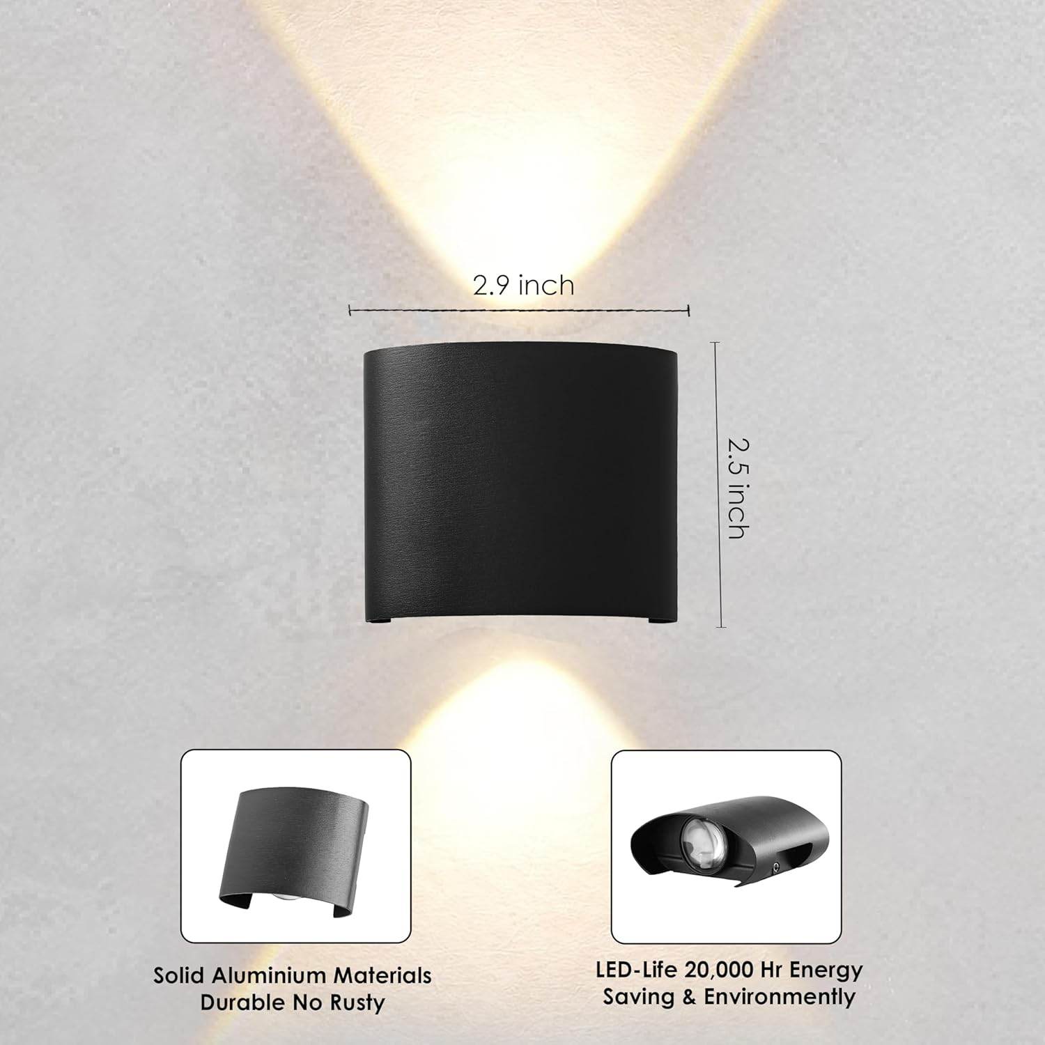2W Waterproof Led Wall Light for Home Decoration – Up Down 2-Way LED Wall Lamp | IP65 Outdoor Fancy Wall Lights for Balcony,Gate,Elevation,Garden,Patio | Decorative Wall Mount Light - Rajputtrade