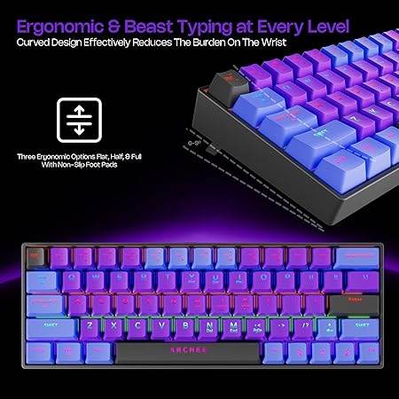 Archer Tech Lab Wired Mechanical Gaming Keyboard| 60% Compact, 63 Keys+ 26 Anti-Ghosting, Blue Switches Tactile Feedback, 17 RGB Effects, 50 Million Clicks for Laptop Mac PS4 PS5 Xbox (Astra M400) - Rajputtrade