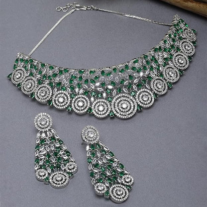 Rhodium-Plated White American Diamonds-Studded Handcrafted Jewellery Set - Rajputtrade