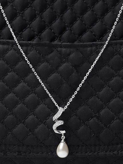 925 Sterling Silver Pearl Twist Pendant Chain Jewellery Set | Rhodium Plated, Swiss Zirconia | Gift for Women & Girls - Rajputtrade