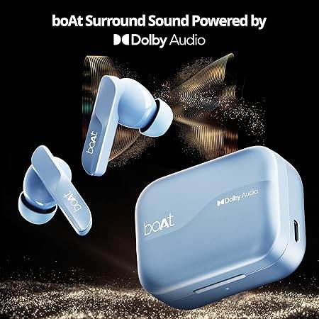 boAt Airdopes 800, Dolby Audio, Adaptive EQ by Mimi, 4Mics AI ENx, App Support, Fast Charge, Low Latency, IPX5, v5.3 Bluetooth TWS in Ear Earbuds Wireless Earphones with mic (Interstellar Blue) - Rajputtrade
