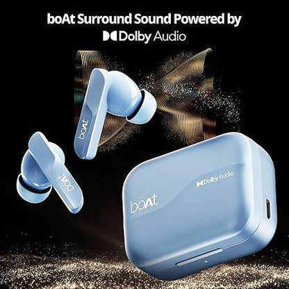 boAt Airdopes 800, Dolby Audio, Adaptive EQ by Mimi, 4Mics AI ENx, App Support, Fast Charge, Low Latency, IPX5, v5.3 Bluetooth TWS in Ear Earbuds Wireless Earphones with mic (Interstellar Blue) - Rajputtrade