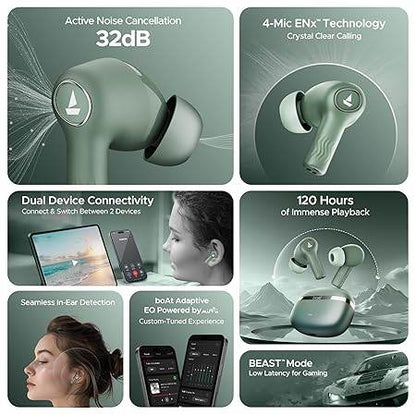 boAt Nirvana Ion ANC, Active Noise Cancellation(~32dB), 120Hrs Battery, App Support, Crystal Bionic Sound, 4Mics ENx, v5.3 Bluetooth Earbuds, TWS Ear Buds Wireless Earphones with mic (Northern Lights) - Rajputtrade