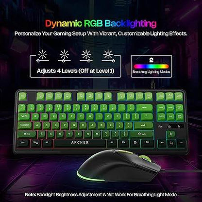 Archer Tech Lab Wired Gaming Keyboard and Mouse Combo| RGB Backlit, 87 Keys with 19 Anti-Ghosting, 7-Button Mouse, Adjustable 4 DPI (1200-3600) USB Plug & Play for PC Laptop Mac PS5 Xbox (Astra G300) - Rajputtrade