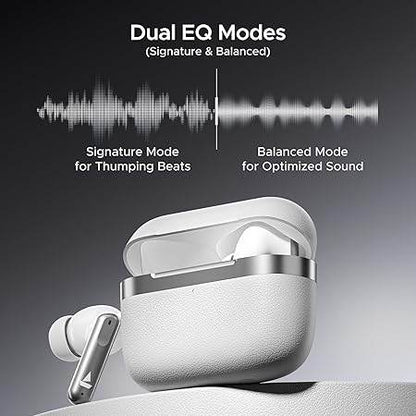 boAt Airdopes 111v2, Premium Leather Finish, 50HRS Battery, 13mm Drivers, Fast Charge, v5.4 Bluetooth Earbuds (White) - Rajputtrade