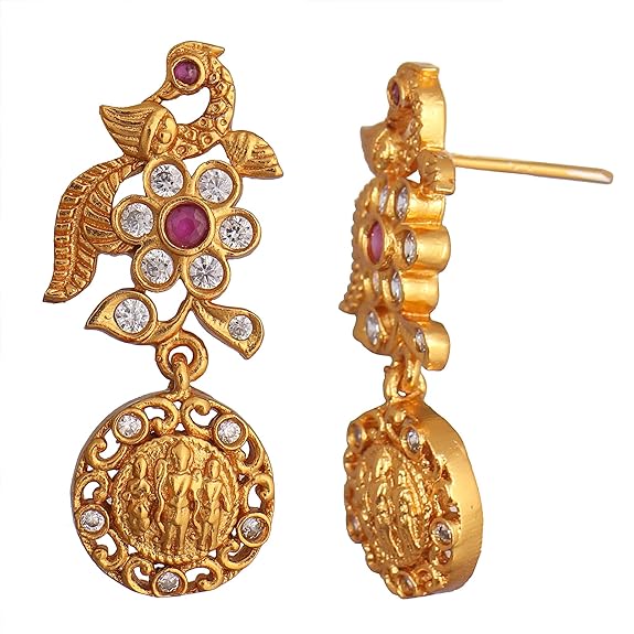 Antique Gold Plated Namita Long Necklace Set with Peacock design - Jewelry Set - Rajputtrade