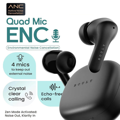 Boult Buds Klarity 4 ANC in-Ear Truly Wireless Earbuds with 35dB Active Noise Cancellation, 60H Playtime (Black) - Rajputtrade