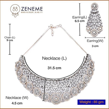 Rhodium-Plated Silver American Diamond Choker Necklace with Earrings Jewellery Set with Girls and Women - Rajputtrade