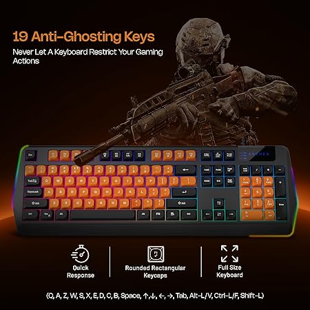 Archer Tech Lab Wired Gaming Keyboard and Mouse Combo| Full Size 104 Keys, 19 Anti-Ghosting| 6 Button Mouse Adjustable 7200 DPI, 13 RGB Modes, Braided Cable| for PC, Laptop, Windows, Mac, Linux(G200) - Rajputtrade
