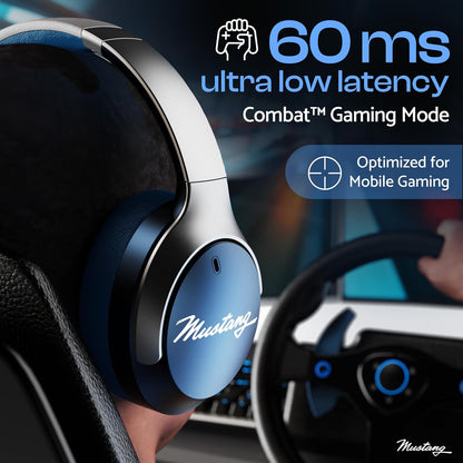 GOBOULT X Mustang Q Over Ear Bluetooth Headphones with 70H Playtime, 40mm Bass Drivers, Zen ENC Mic, Type-C Fast Charging, 4 EQ Modes, Bluetooth 5.4, AUX Option, IPX5 Wireless Headphones