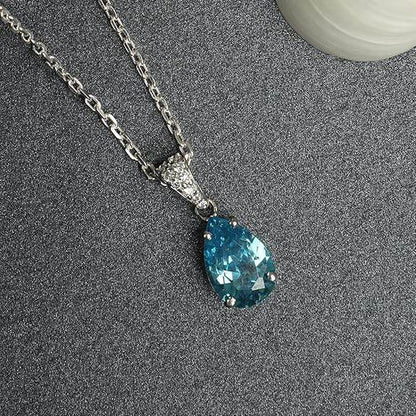 925 Sterling Silver Sky Blue Tear Drop Pendant Earring Chain Jewellery Set | Rhodium Plated, Swiss Zirconia | Gift for Women & Girls - Rajputtrade
