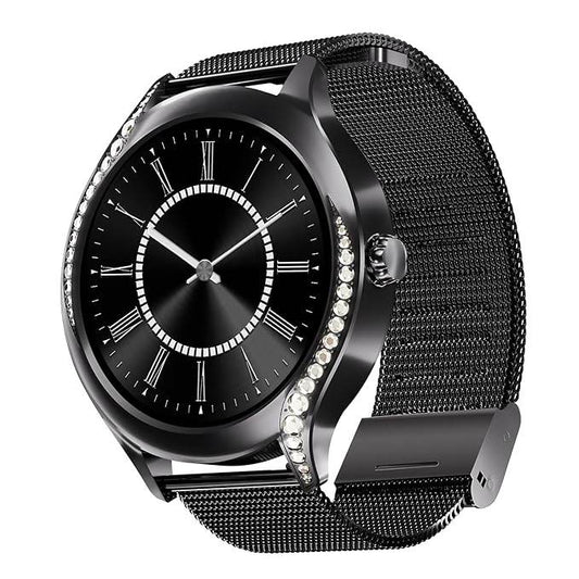 boAt Enigma Gem Women's Luxury Smart Watch w/ 1.19” (3.02cm) AMOLED Display, HR & SpO2 (Metallic Black) - Rajputtrade