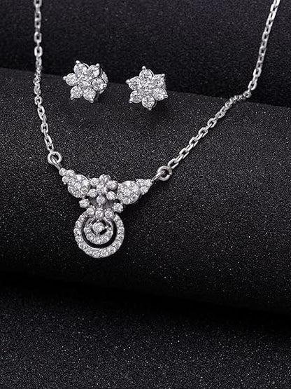 925 Sterling Silver Aria Pendant Earring Chain Jewellery Set | Platinum Plated, Swiss Zirconia | Gift for Women & Girls - Rajputtrade