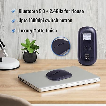 SWIFT PRO Wireless Rechargeable Dual Connectivity Keyboard and Mouse Set - Multidevice Bluetooth/Wireless Keyboard Full Size and Mouse, for Windows, Mac, Android, Smart TV, Tablet, PC, Laptop - Rajputtrade