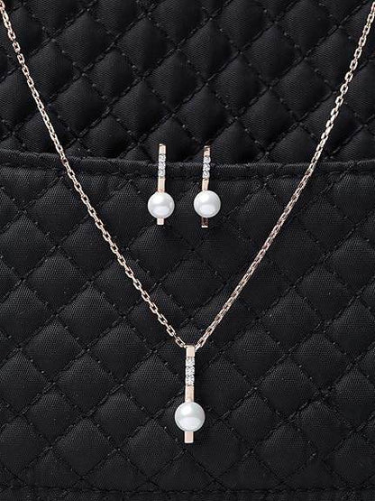 925 Sterling Silver Pearl Rose Pendant Earring Chain Jewellery Set | Rose Gold Rhodium Plated, Swiss Zirconia | Gift for Women & Girls - Rajputtrade
