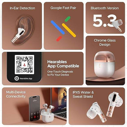 boAt Nirvana Zenith Truly Wireless in Ear Ear Buds w/Dolby Audio, 50dB ANC, Adaptive EQ Powered by Mimi, 6-Mic AI-ENx™, 50 Hrs. Playback & Hearables App Support(Celestial White) - Rajputtrade
