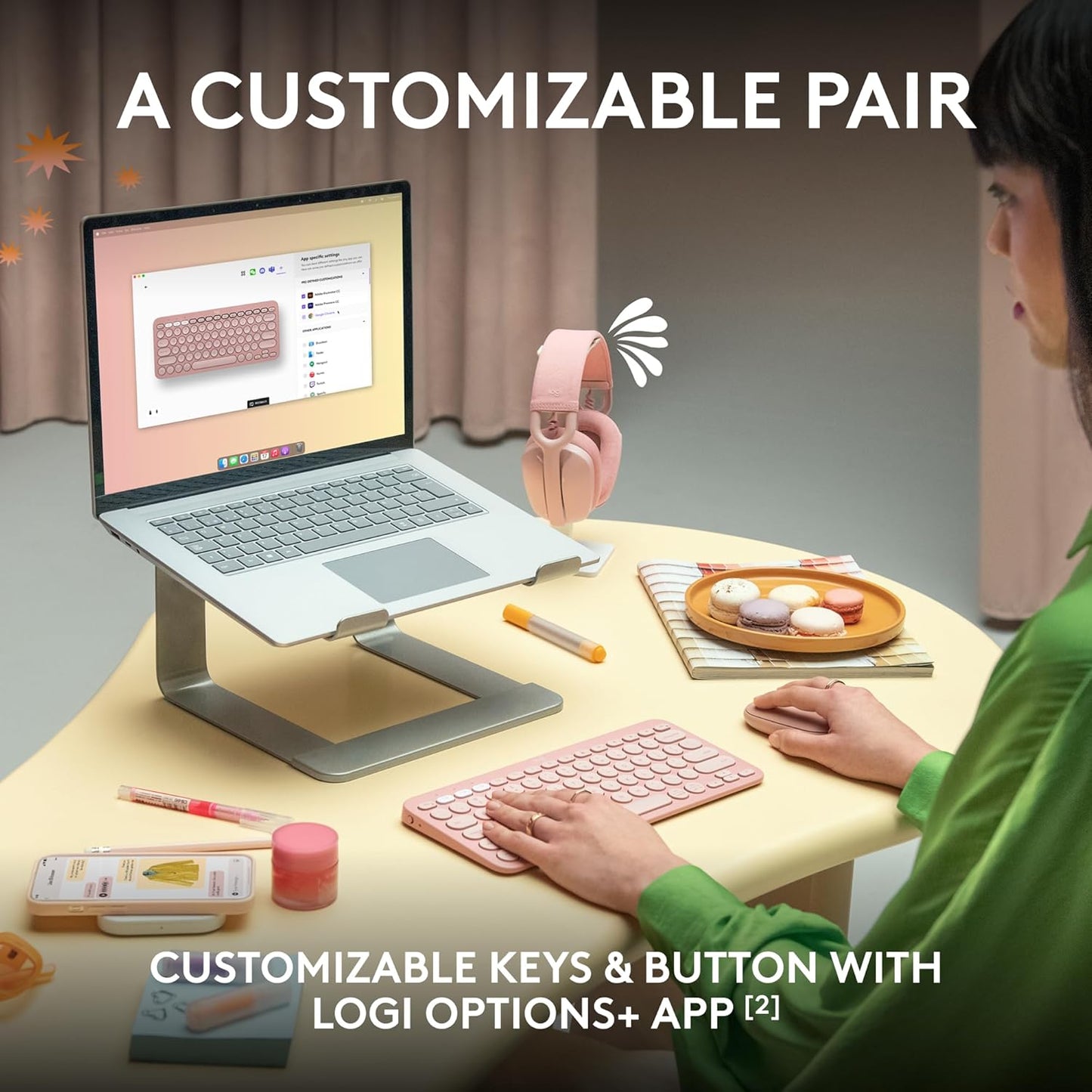 Logitech Pebble 2 Combo, Wireless Keyboard and Mouse, Quiet and Portable, Customisable, Logi Bolt, Bluetooth, Easy-Switch for Windows, macOS, iPadOS, Chrome - Tonal Rose - Rajputtrade