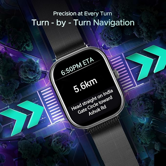 Boat Wave Sigma 3 w/Turn-by-Turn Navigation, 2.01" (5.1 cm) HD Display, Emergency SOS Smart Watch for Men & Women(Metal Black)