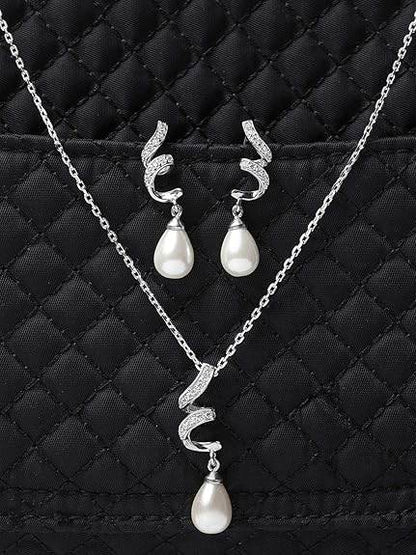 925 Sterling Silver Pearl Twist Pendant Earring Chain Jewellery Set | Rhodium Plated, Swiss Zirconia | Gift for Women & Girls - Rajputtrade