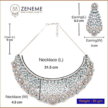 Rhodium-Plated Silver American Diamond Choker Necklace with Earrings Jewellery Set with Girls and Women - Rajputtrade