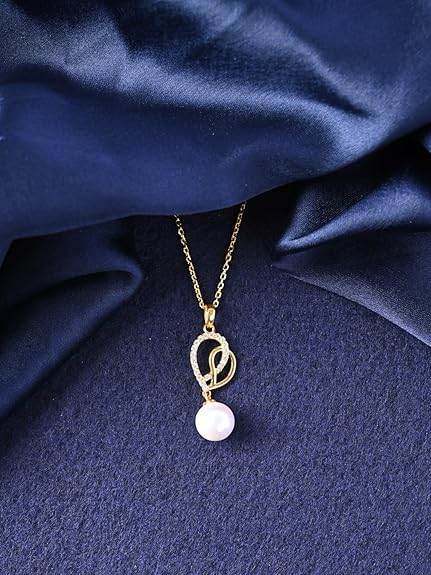925 Sterling Silver Zahab Pearl Interlocked Pendant Earrings Chain Necklace Jewellery Set | Gold Plated, Swiss Zirconia |Gift for Women and Girls - Rajputtrade