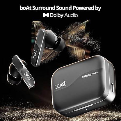 Boat Airdopes 800, Dolby Audio, Adaptive EQ by Mimi, 4Mics AI ENx, App Support, Fast Charge, Low Latency, IPX5, v5.3 Bluetooth Earbuds, TWS Ear Buds Wireless Earphones with mic (Interstellar Black) - Rajputtrade