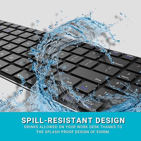 Rapoo 9300m Multi-Device Bluetooth + 2.4Ghz Wireless Keyboard & Mouse Combo Ultra Slim Design, Spill-Resistant, Anodized Aluminum Body Compatible with Windows/PC/Chromebook, 3 Years Warranty - Black - Rajputtrade