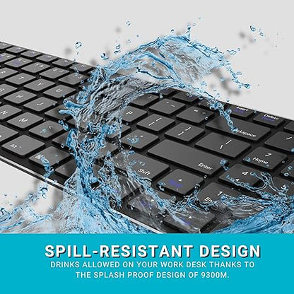 Rapoo 9300m Multi-Device Bluetooth + 2.4Ghz Wireless Keyboard & Mouse Combo Ultra Slim Design, Spill-Resistant, Anodized Aluminum Body Compatible with Windows/PC/Chromebook, 3 Years Warranty - Black - Rajputtrade