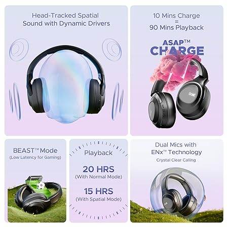 boAt Nirvana Eutopia Bluetooth Headphones with Head Tracking Function, Spatial Audio,20 HRS Playtime (Android & iOS Compatible) - Rajputtrade
