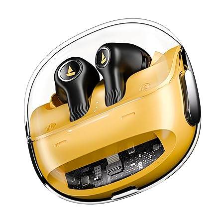 boAt New Launch Nirvana Crystl, Transparent Case,Spatial Audio, ANC(~32dB), 100Hrs Battery,4Mics ENx, Dual Pair,App Support, Bluetooth Earbuds, TWS Ear Buds Wireless Earphones with mic (Yellow Pop) - Rajputtrade